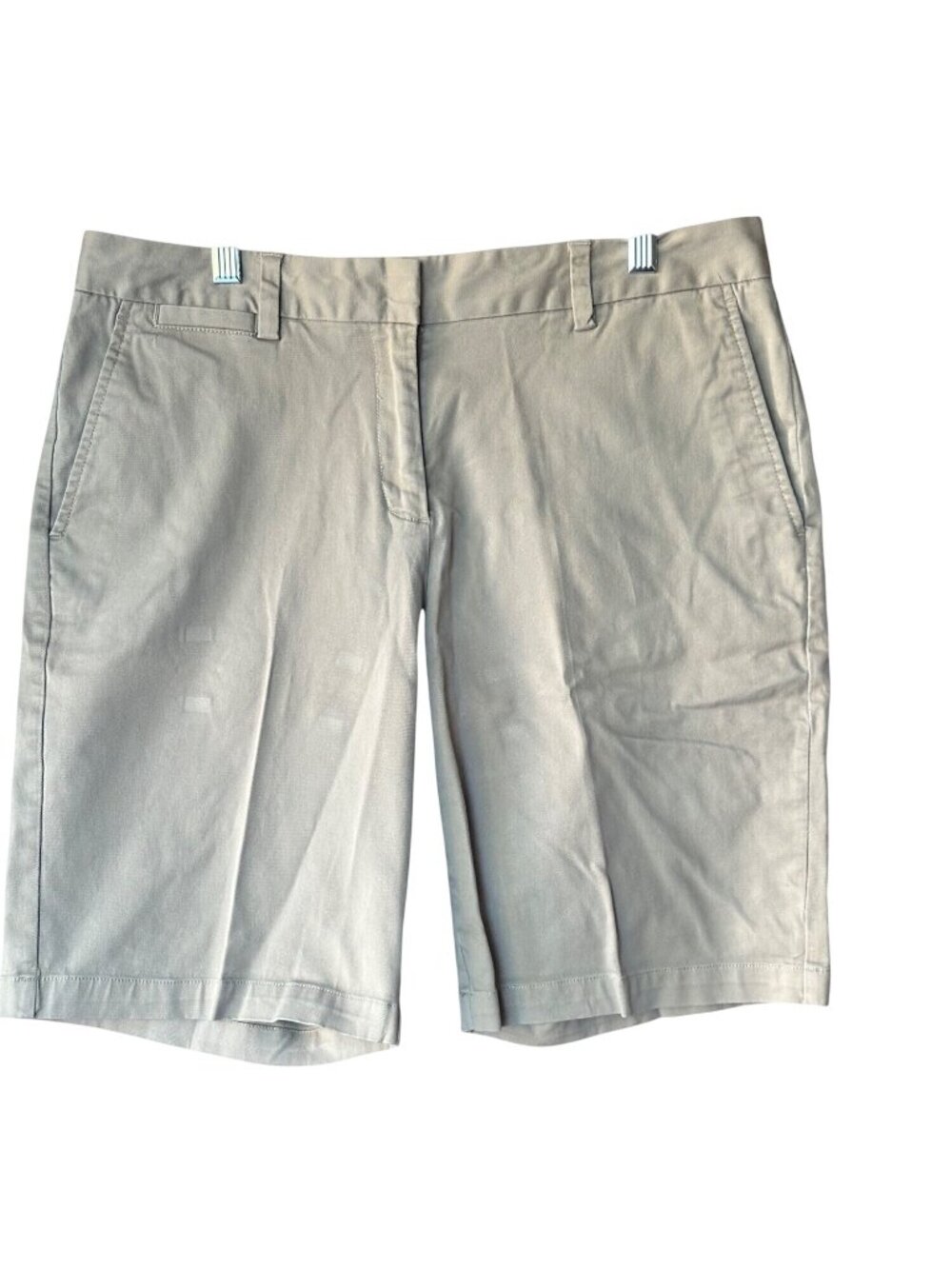 Lands'End Size 12 Khaki Chino Shorts Flat Front Cotton Stretch Light Tan Womens